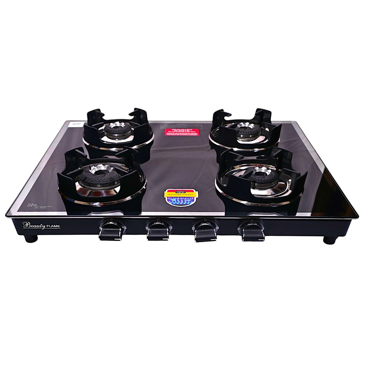 Premium Four-Burner Gas Stove with Black Glass Top and Alloy Burners for a Luxurious Kitchen