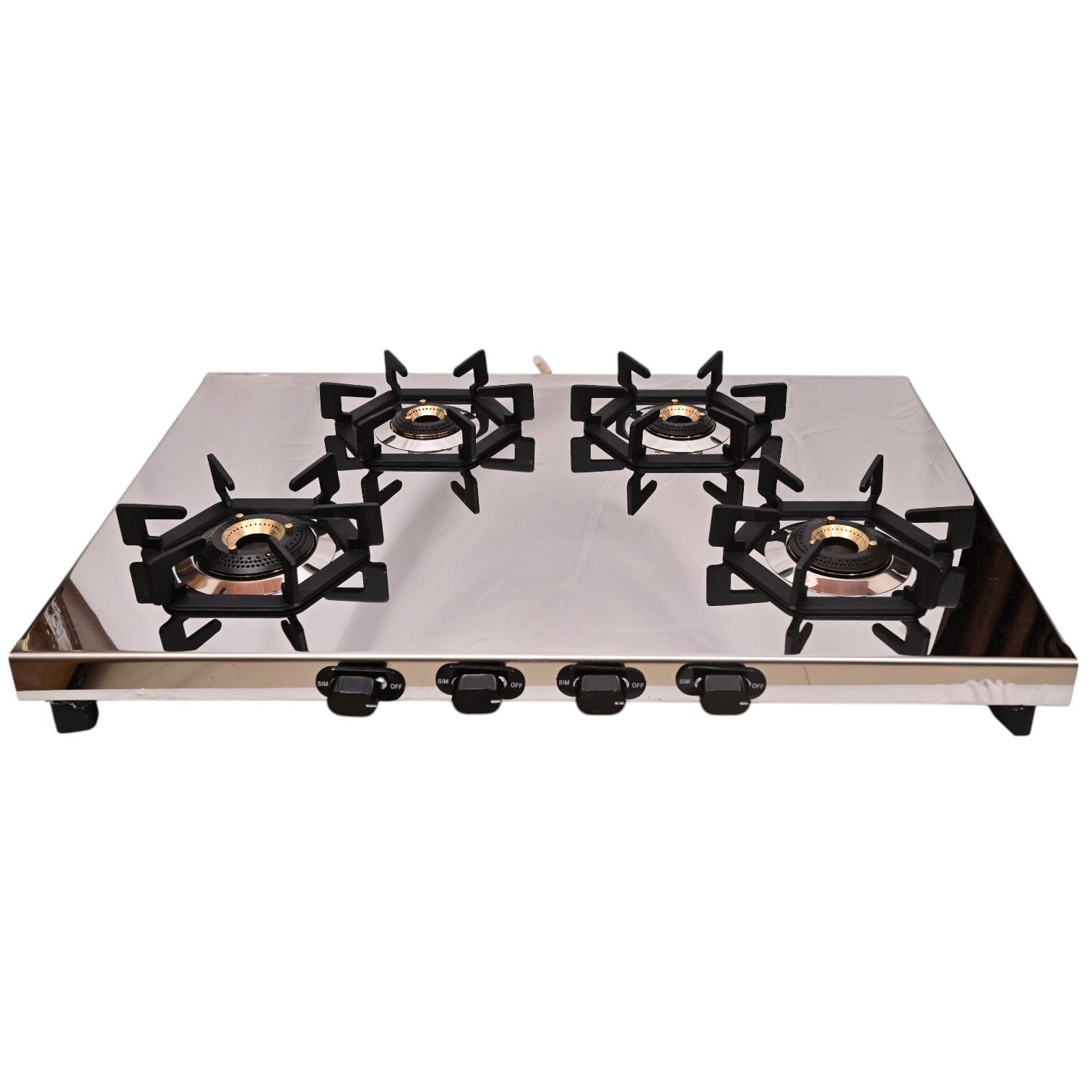 Luxury Four-Burner Stainless Steel Gas Stove with Premium Brass Burners and Hexagonal Design