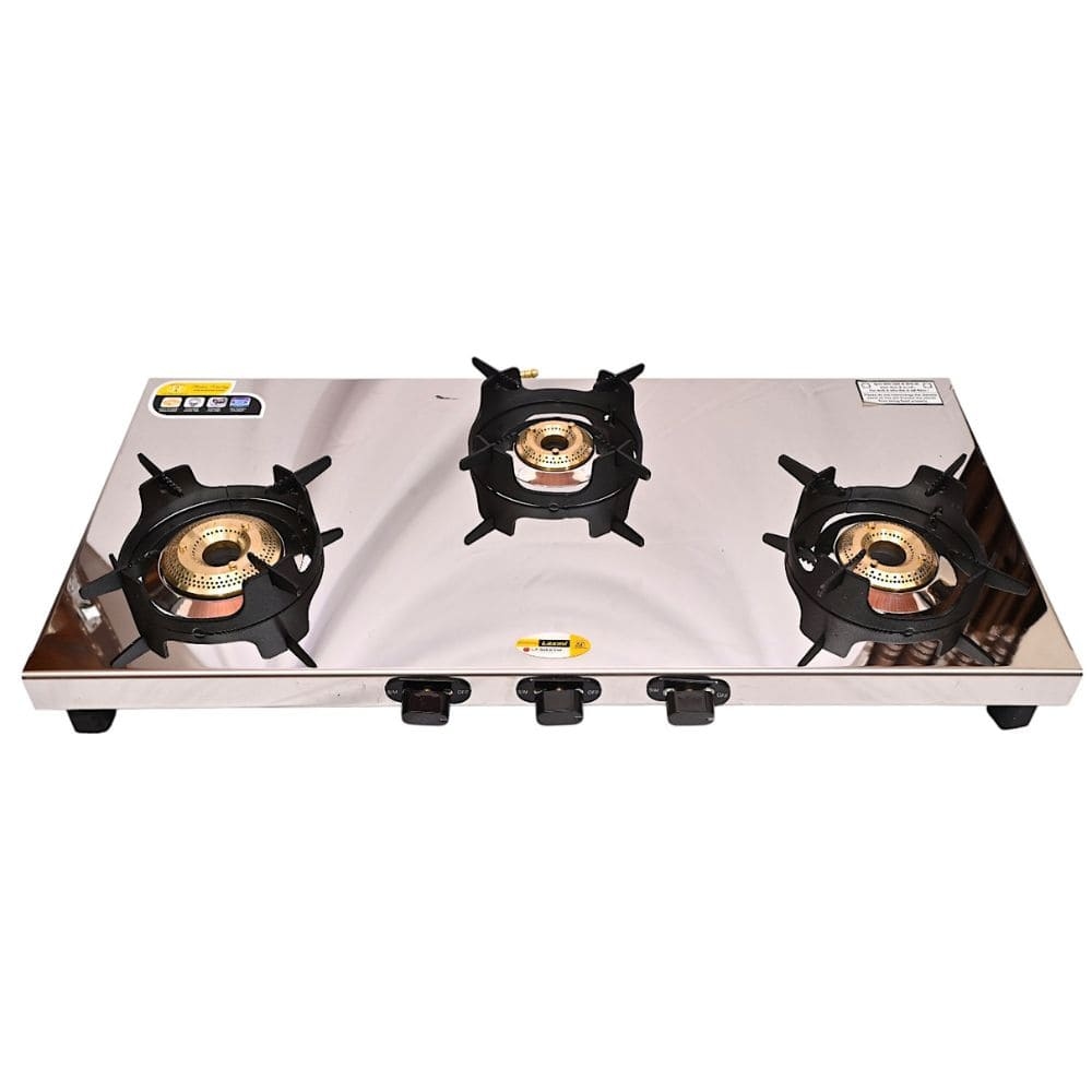 Luxury Stainless Steel Three-Burner Gas Stove with Hexagonal Design