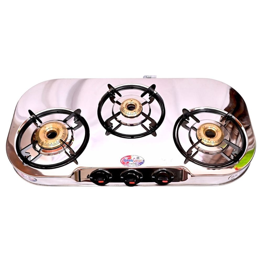 Round-Edge Stainless Steel Three-Burner Gas Stove with Brass Burners