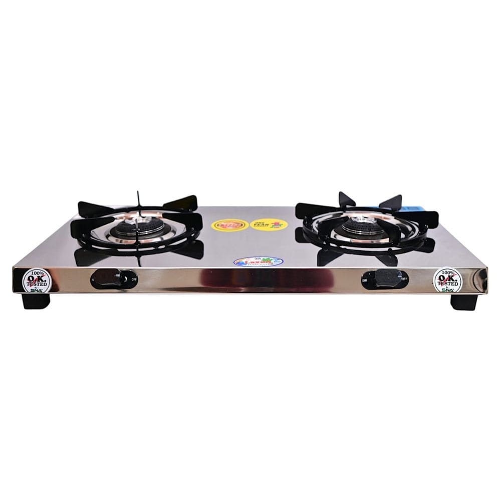 Slim Two-Burner Gas Stove with Stainless Steel Body and Alloy Burners