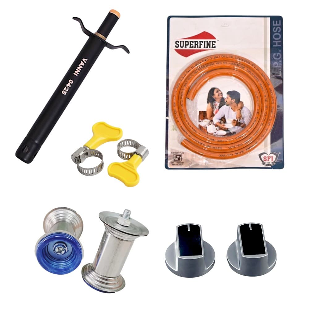 Premium Heavy-Duty Gas Stove Accessory Kit with Pipe, Knobs, Lighter, Rubber Leg Set & Clips - 5-Piece Set
