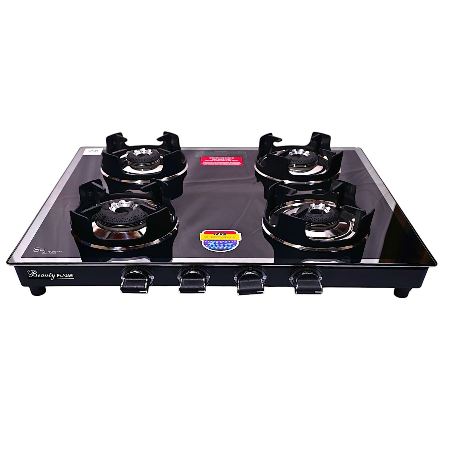 Premium Four-Burner Gas Stove with Black Glass Top and Alloy Burners for a Luxurious Kitchen