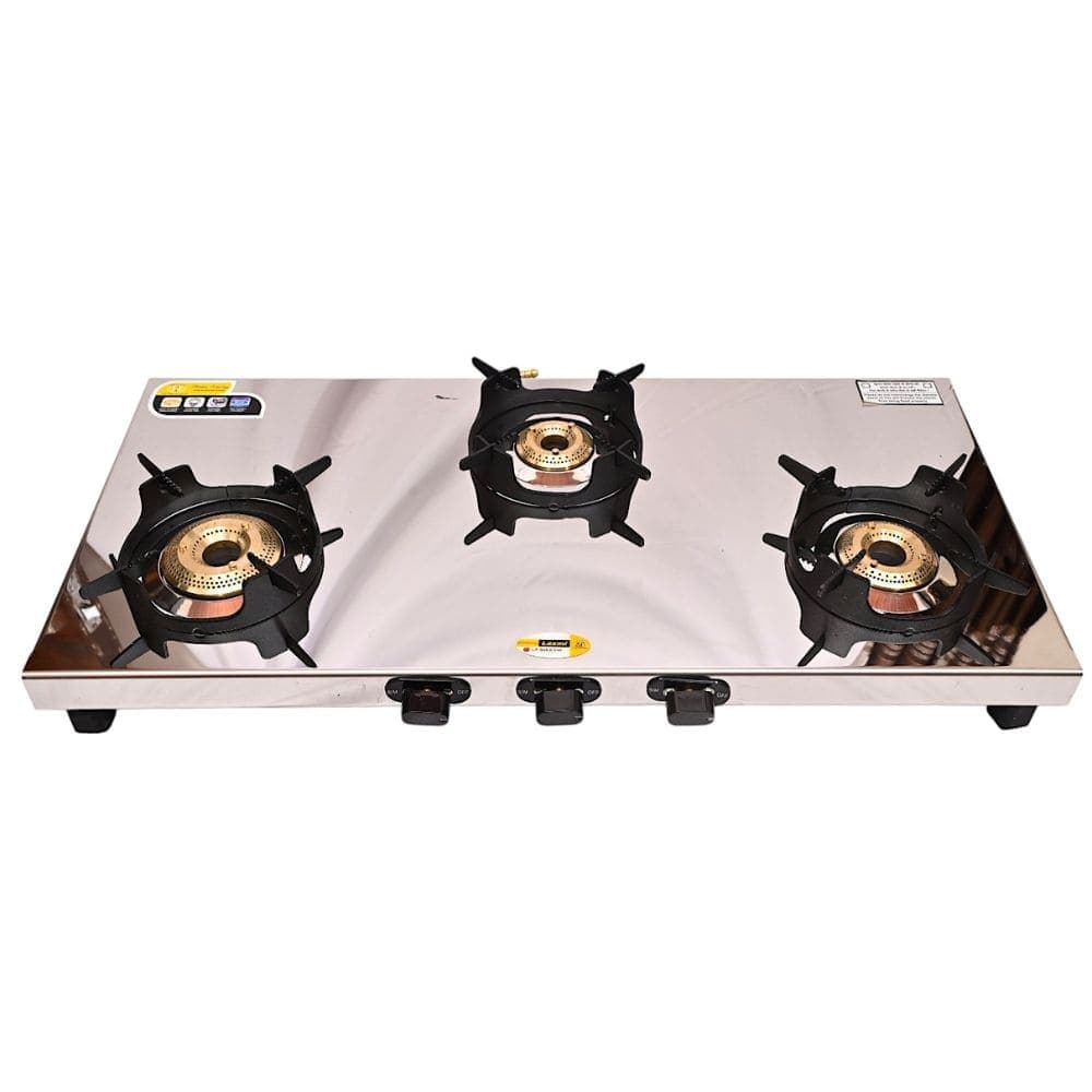 Luxury Stainless Steel Three-Burner Gas Stove with Hexagonal Design