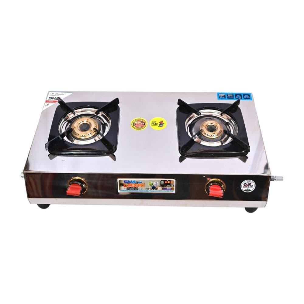 Heavy-Duty Two-Burner Gas Stove with Stainless Steel Body and Brass Burners