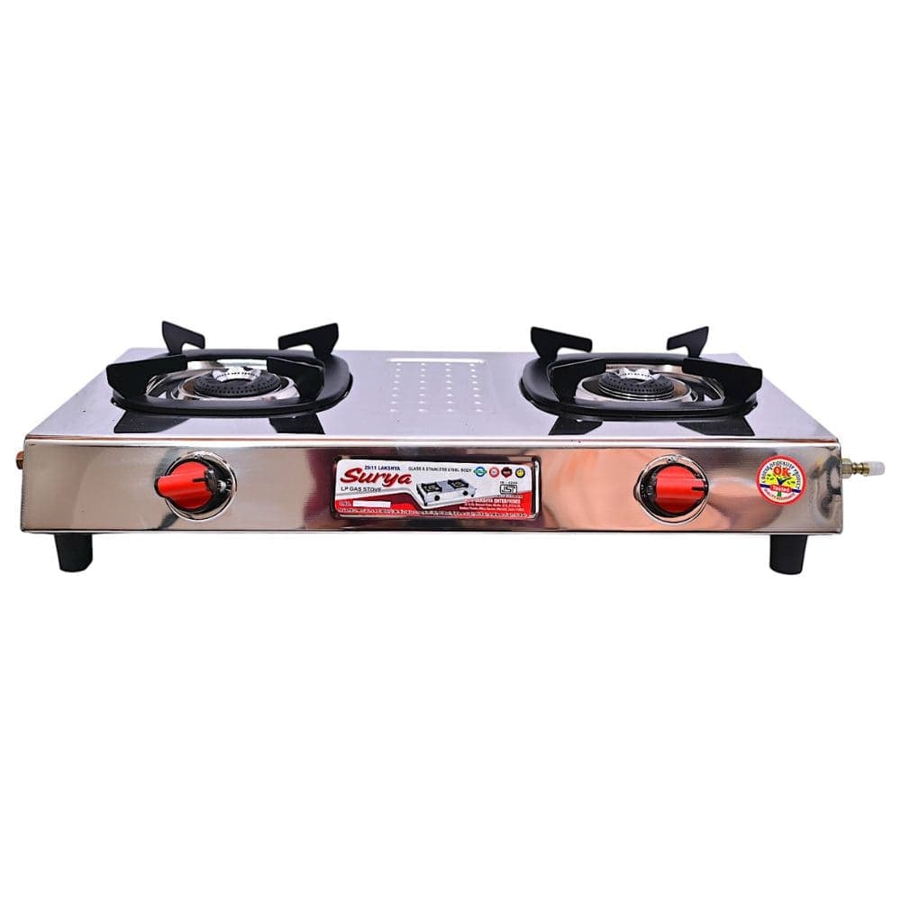 Dual-Burner Gas Stove with Stainless Steel Frame and Alloy Burners