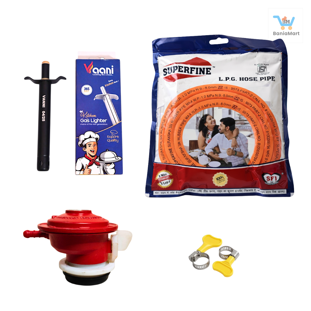 BaniaMart Gas Stove Essential Kit | Pipe , Lighter , Regulator and Clip Set