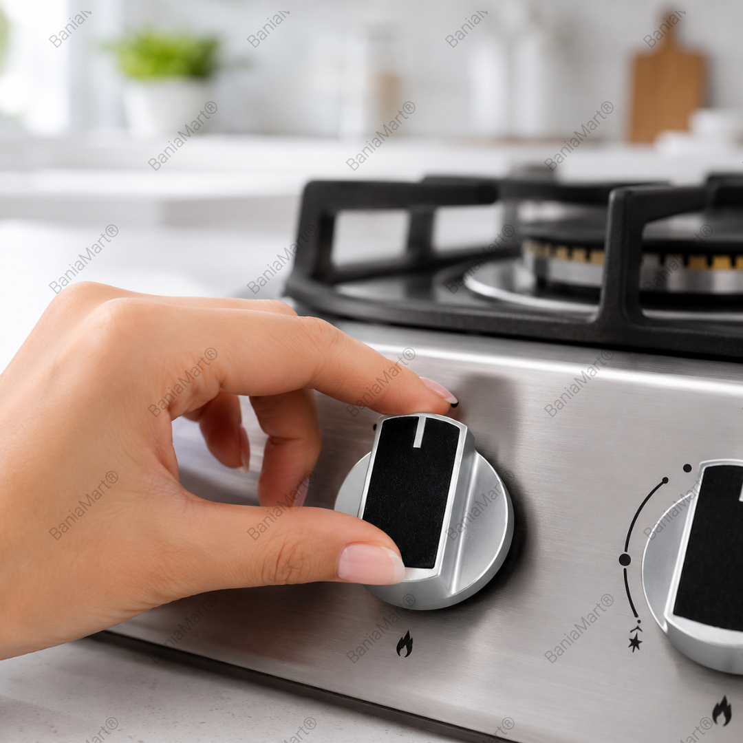 BaniaMart Metal Silver Gas Stove Replacement Knobs