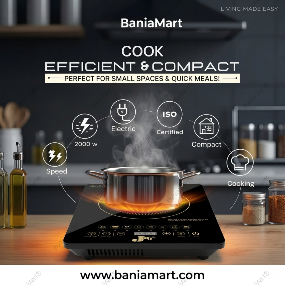 BaniaMart Induction Stove | Premium black glossy finish | 2000 Watt Power