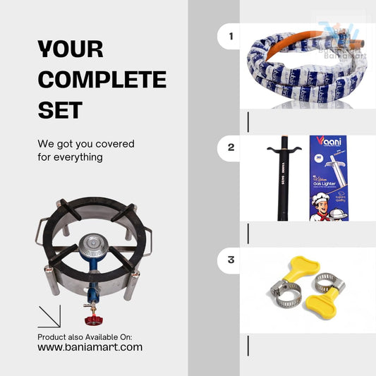 BaniaMart Stainless Steel Round Bhatti with complete Accessory Kit